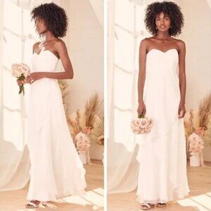 Lulu's All About Forever White Pleated Strapless Maxi Wedding Dress Sz S NWT